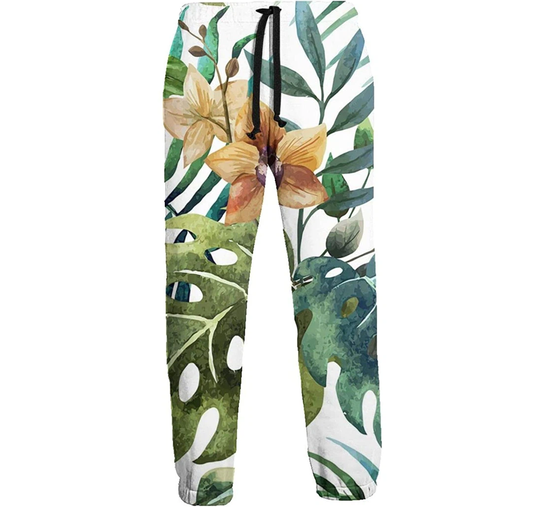 Personalized Tropical Plants Soft Pant Waist Sweatpants, Joggers Pants With Drawstring For Men, Women
