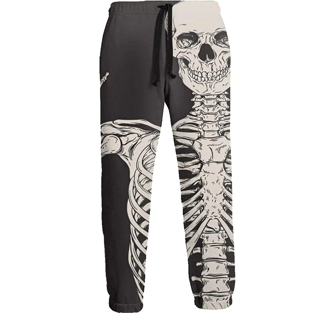 Personalized Human Skeleton Digital Graphric Cool Casual Sweatpants, Joggers Pants With Drawstring For Men, Women