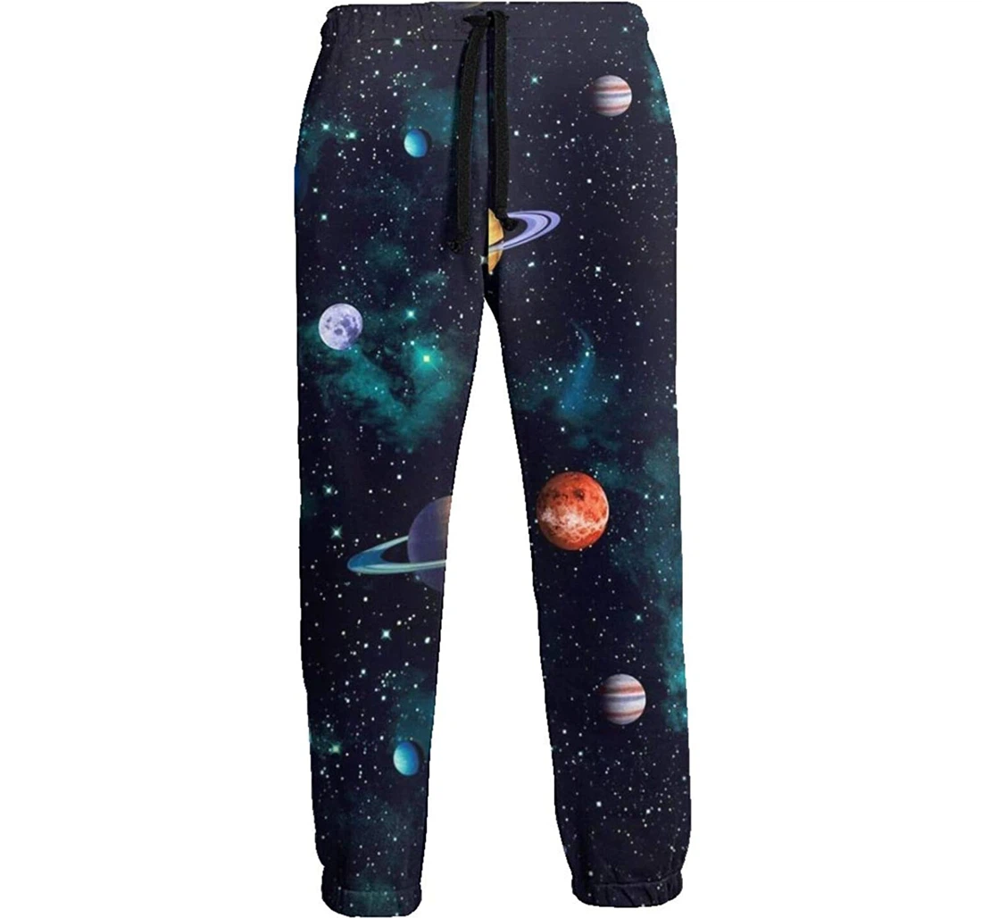 Personalized Cosmos Space Planets Swedish Flag Casual Sweatpants, Joggers Pants With Drawstring For Men, Women