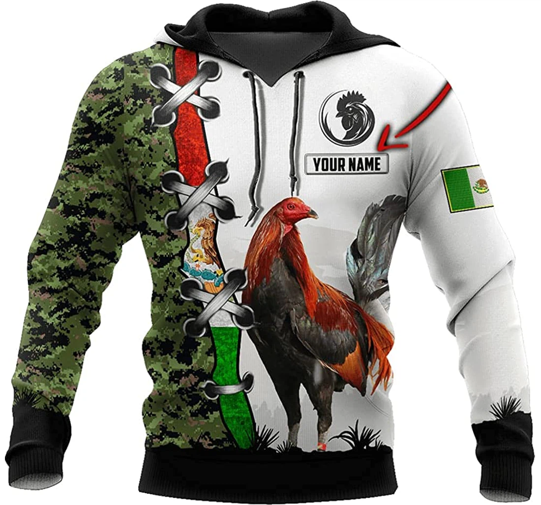 Personalized Name Mexican Rooster Camo And Mexico Flag Roots Included - 3D Printed Pullover Hoodie