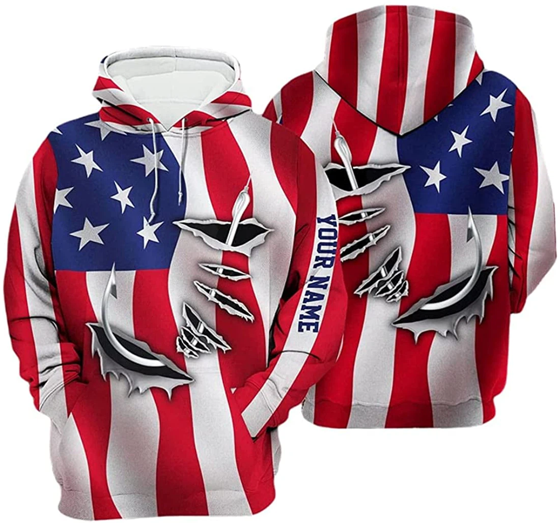 Personalized Name Fishing Hook American Flag Included - 3D Printed Pullover Hoodie