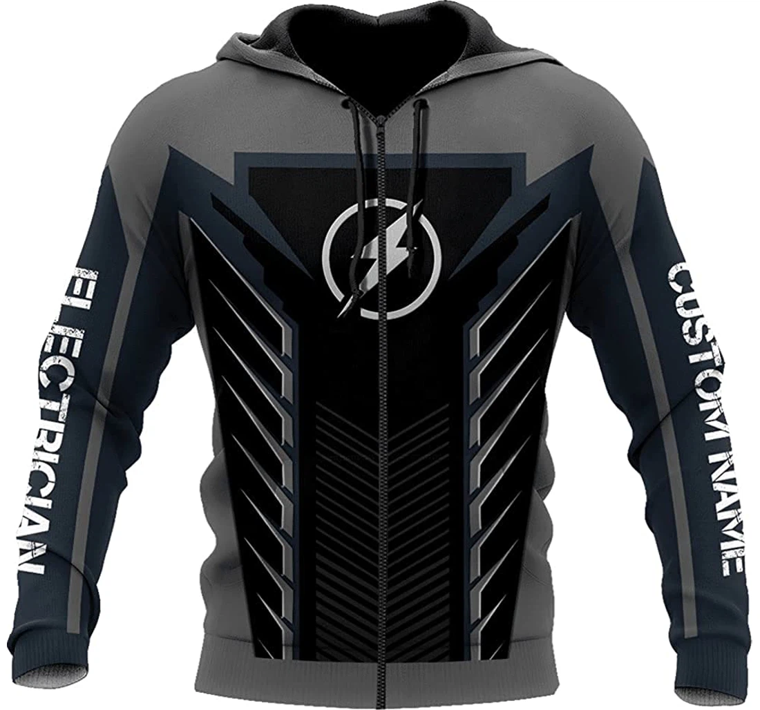 Personalized Name Electrician Symbol Grey Color Included - 3D Printed Pullover Hoodie