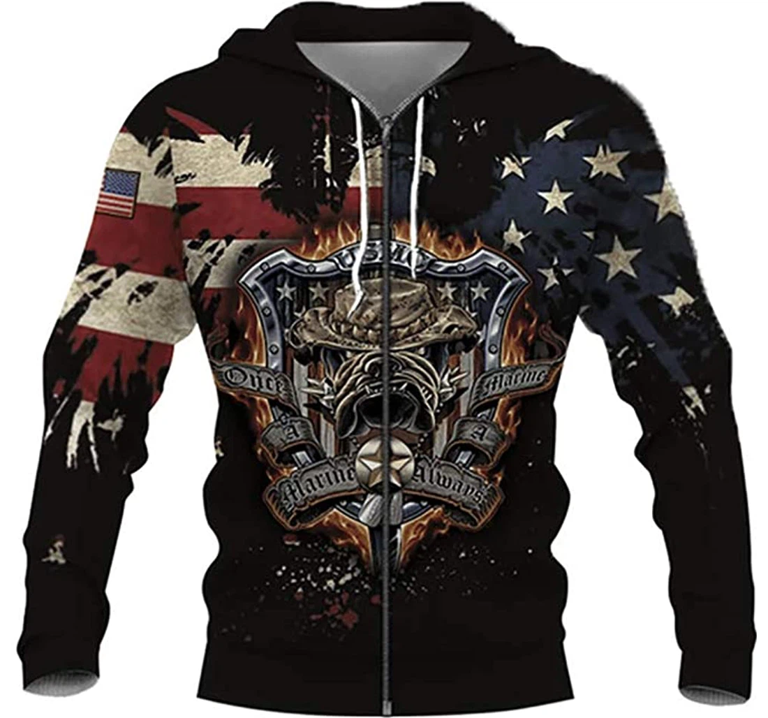 Us Army Veteran American Flag Pitbull Man And Woman - 3D Printed Pullover Hoodie