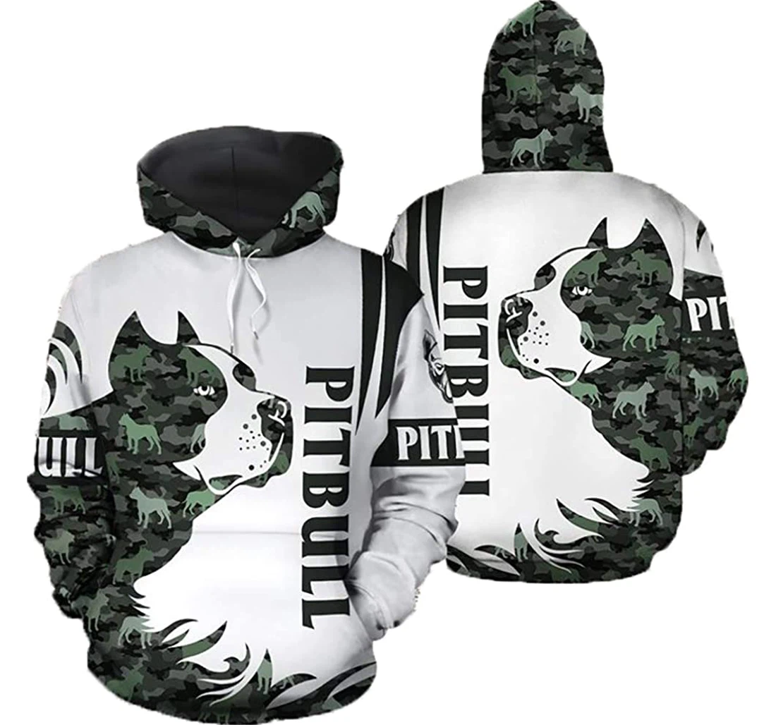 Pitbull Dog Camo Pattern Man And Woman - 3D Printed Pullover Hoodie