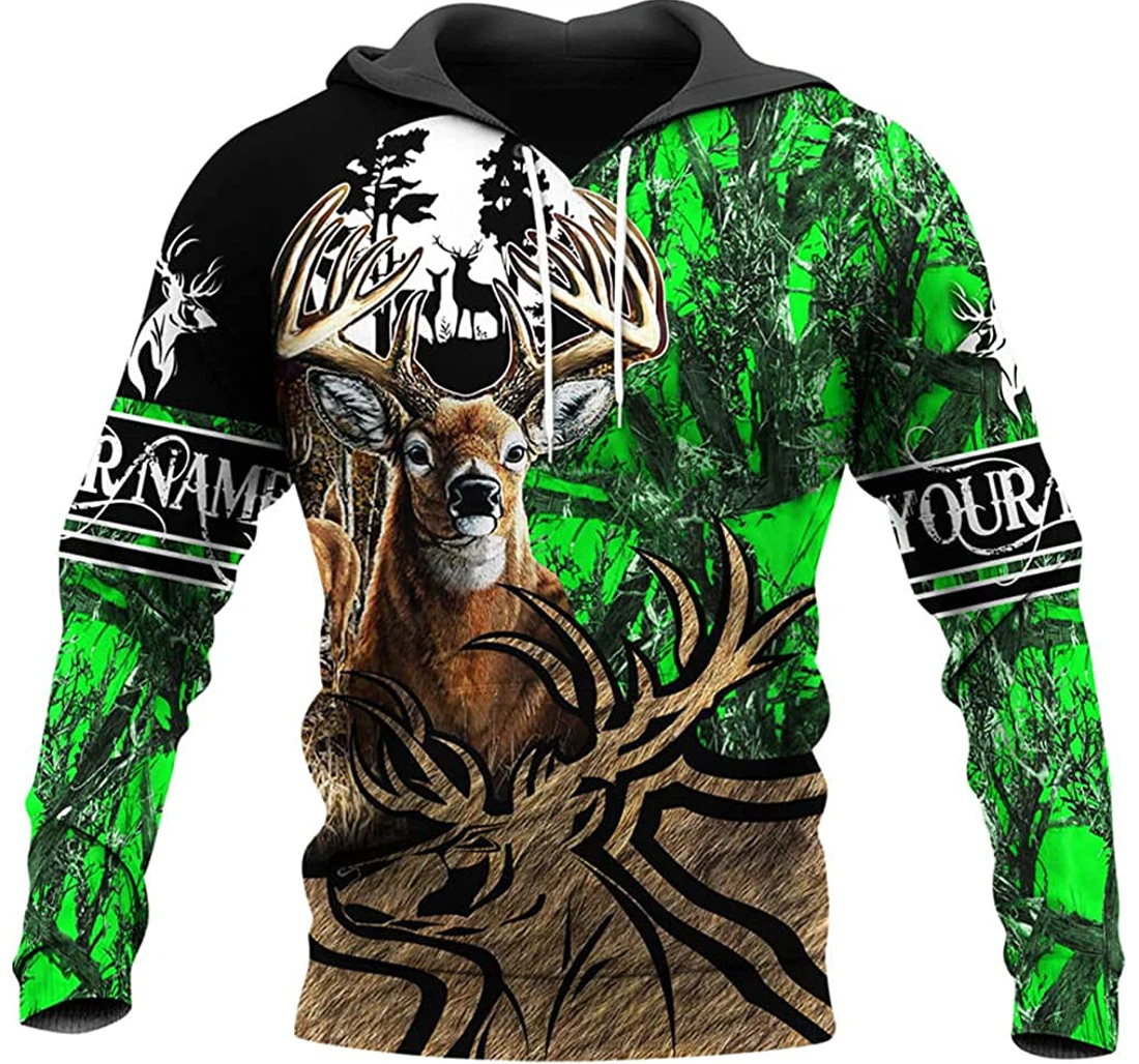 Personalized Name Deer Hunting Hunter Green Camo Included - 3D Printed Pullover Hoodie