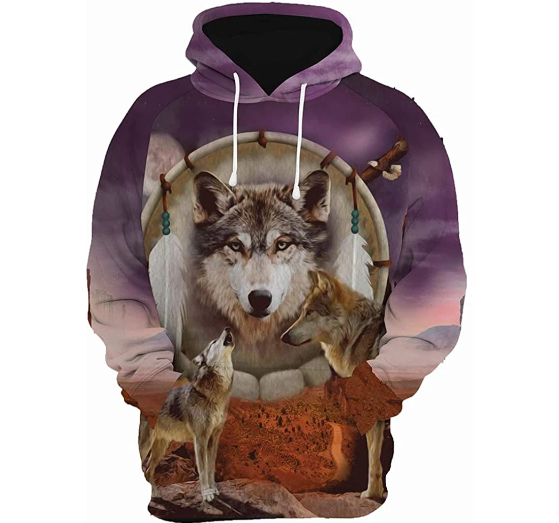 Wolf Family Dreamcatcher Man And Woman - 3D Printed Pullover Hoodie