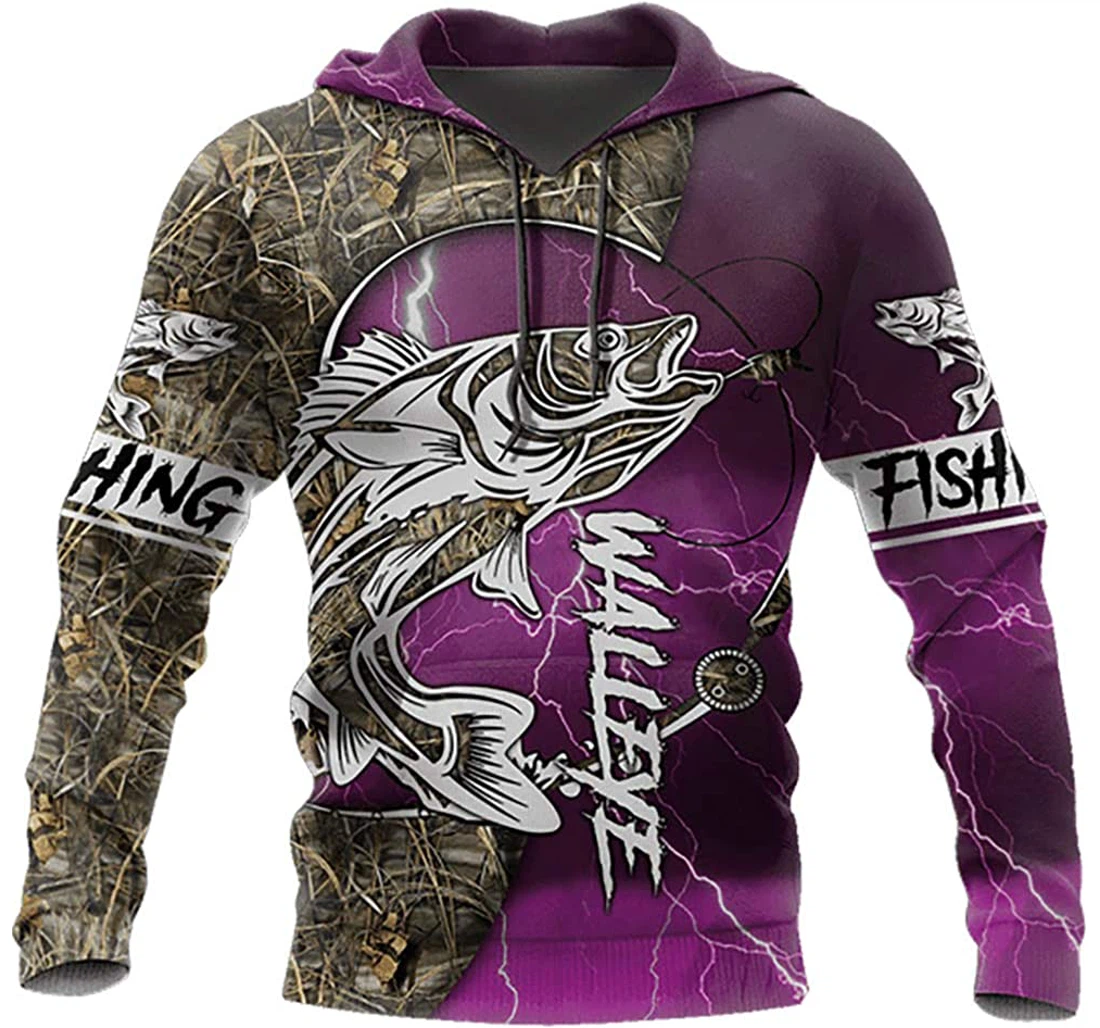 Walleye Fishing Purple Lightning R3d Man And Woman - 3D Printed Pullover Hoodie