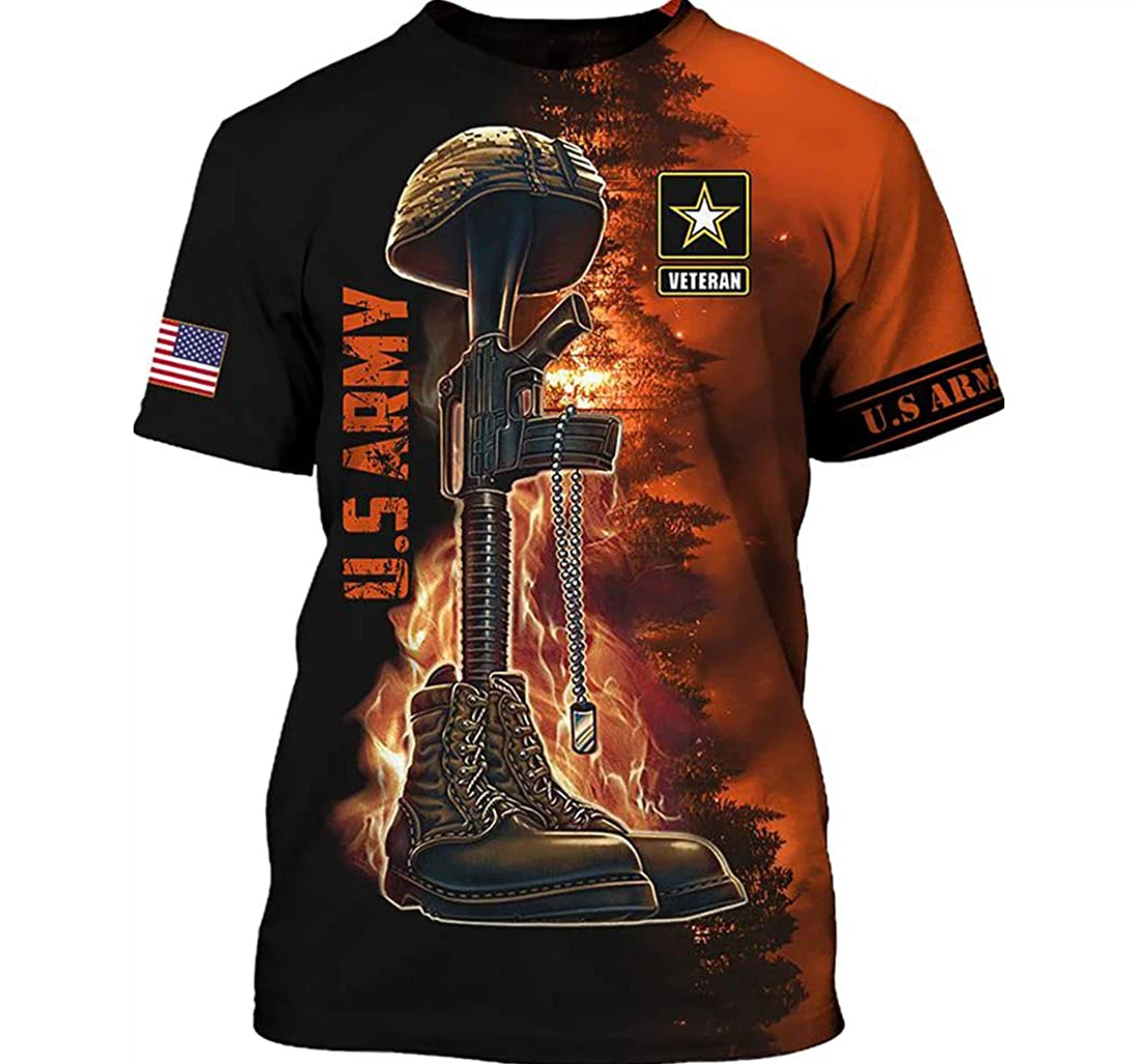 U.s Army Veeteran Soldier Helmet And Boots On Fire Man And Woman - 3D Printed Pullover Hoodie