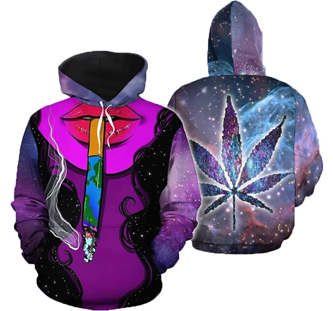 Universe Marijuana Leaf Graphic Man And Woman - 3D Printed Pullover Hoodie