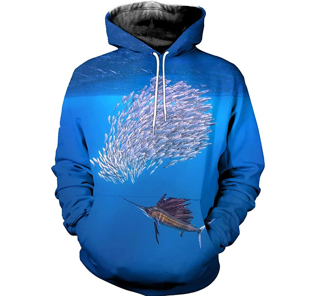 Swordfish Hunting Man And Woman - 3D Printed Pullover Hoodie