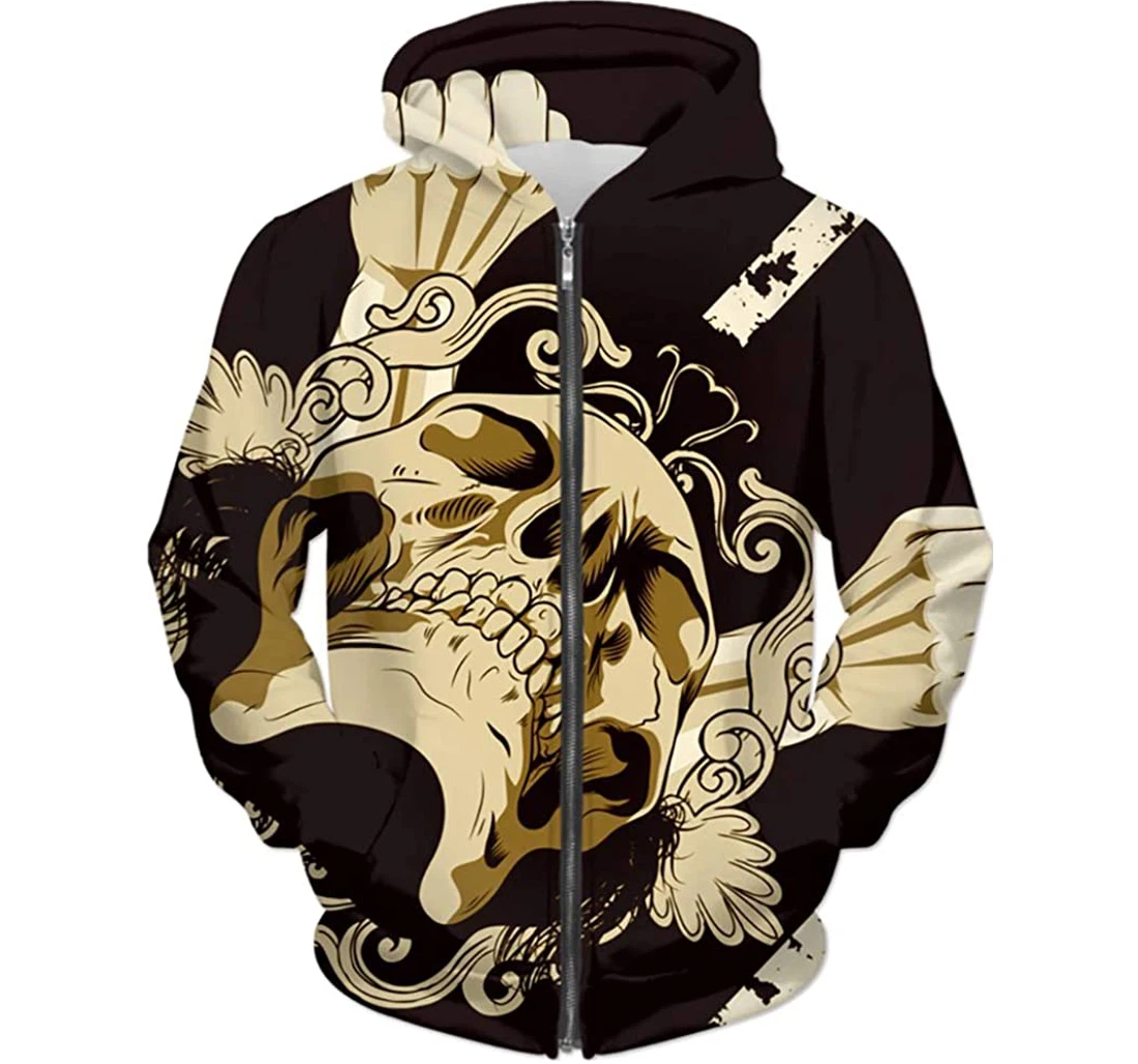 Skull Brown Man And Woman - 3D Printed Pullover Hoodie