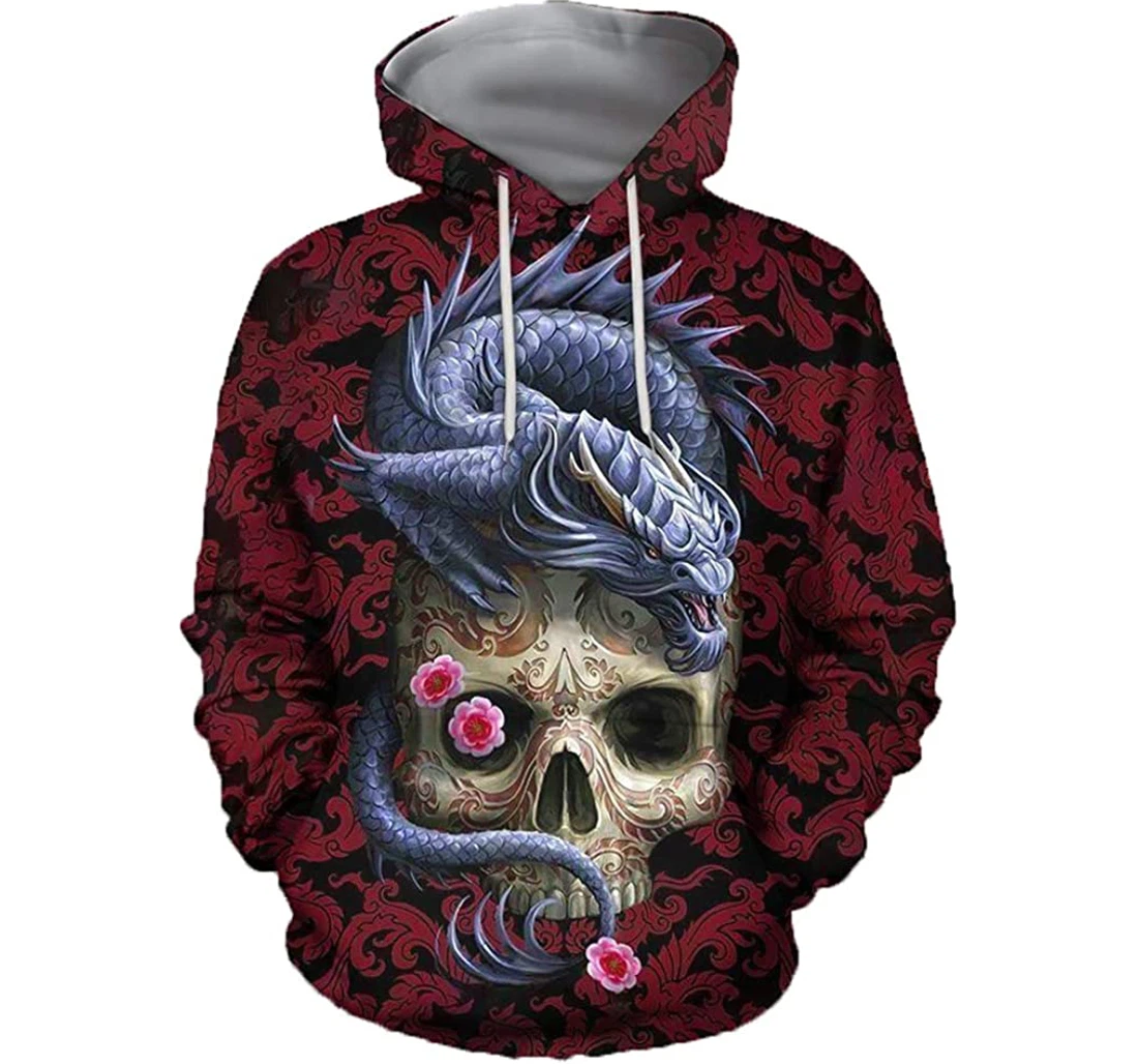 Skull With Dragon - 3D Printed Pullover Hoodie