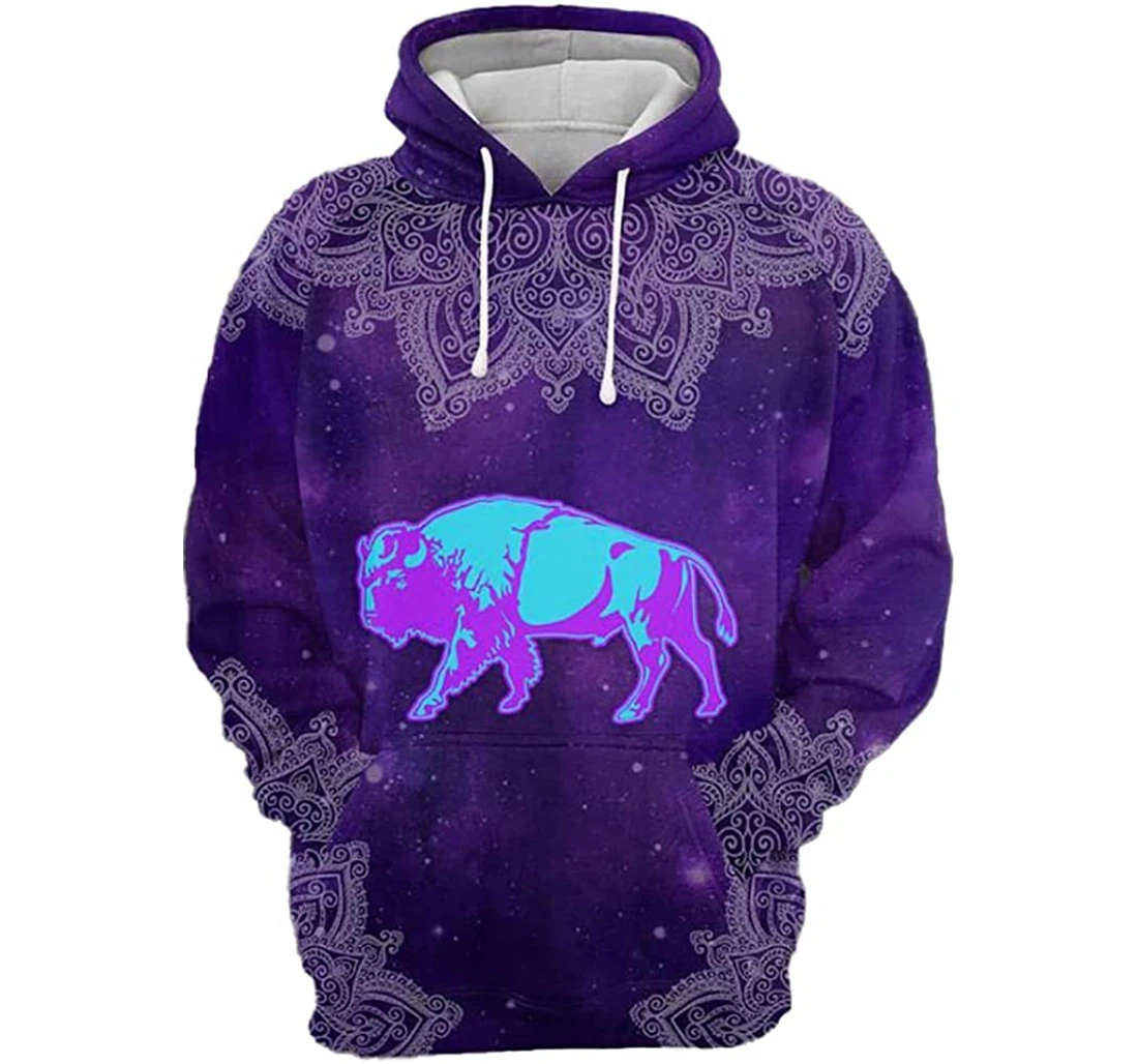 Purple Bison Mandala Man And Woman - 3D Printed Pullover Hoodie