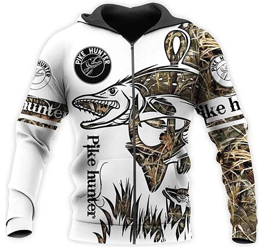Pike Fishing Man And Woman - 3D Printed Pullover Hoodie