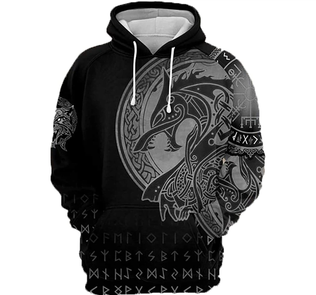 Viking Wolf Man And Woman - 3D Printed Pullover Hoodie