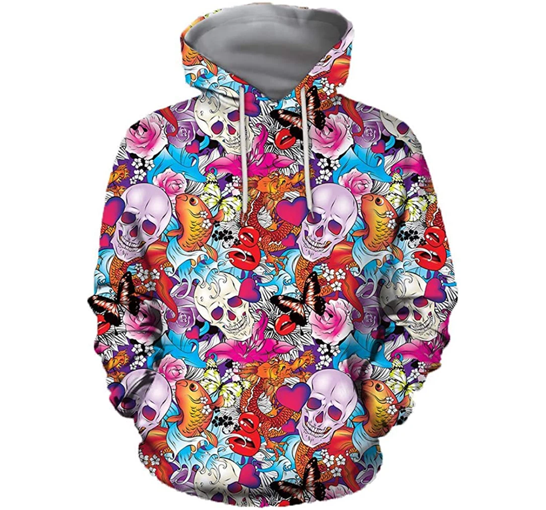 Skull Paisley Pattern Skull - 3D Printed Pullover Hoodie