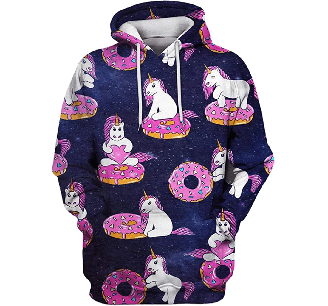 Unicorn And Doughnuts Man And Woman - 3D Printed Pullover Hoodie