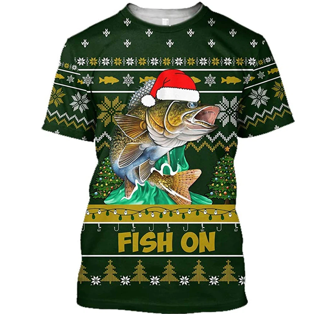 Walleye Fishing Fish On Christmas Hat - 3D Printed Pullover Hoodie