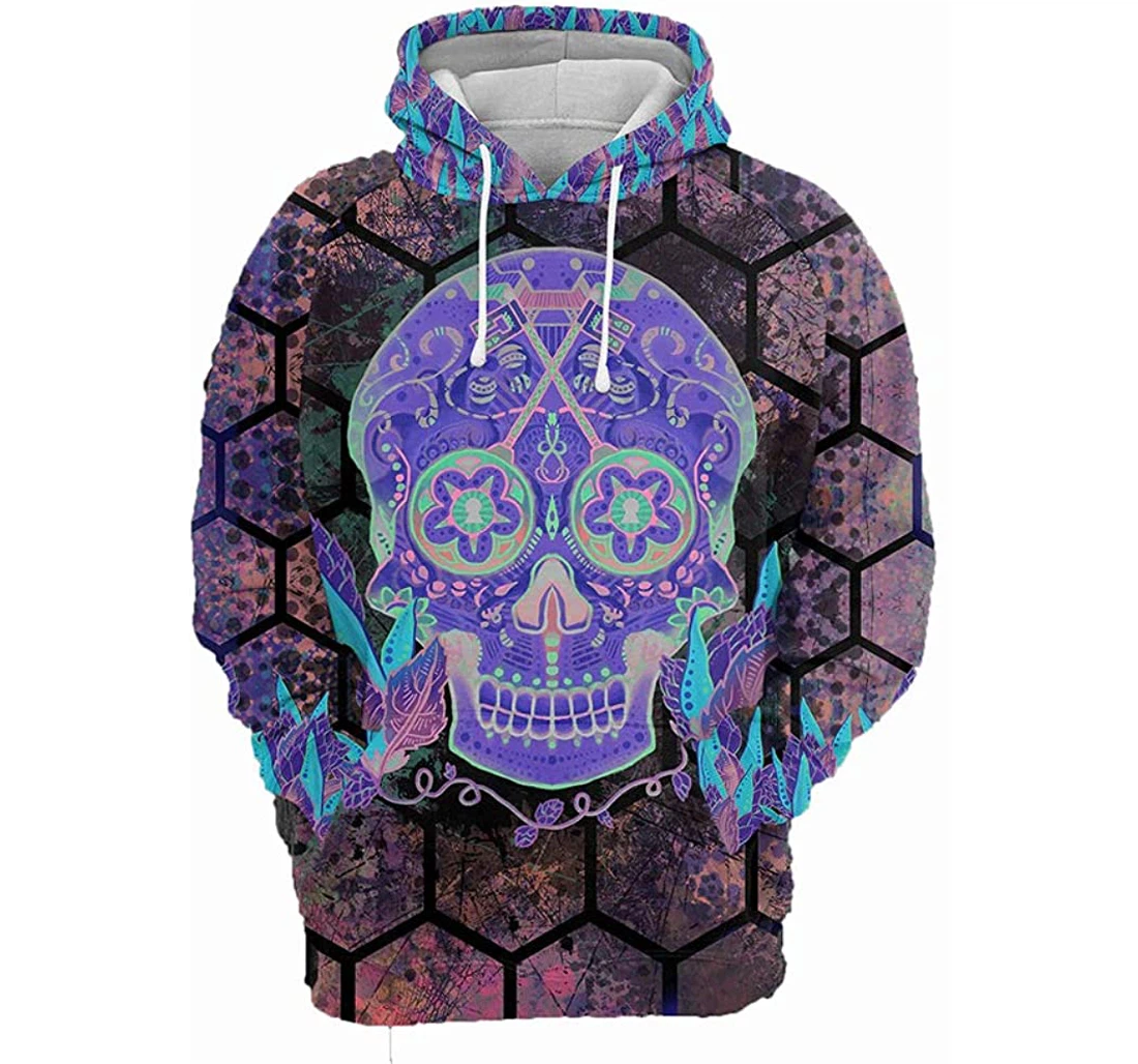 Skull Light Hexagon Pattern Man And Woman - 3D Printed Pullover Hoodie
