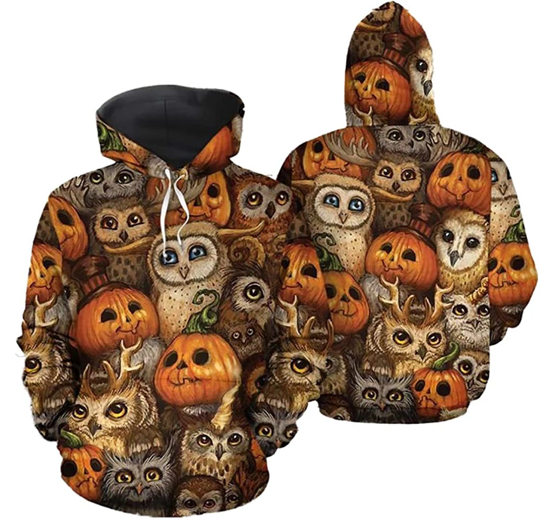 Owl Halloween Pumpkin Man And Woman - 3D Printed Pullover Hoodie