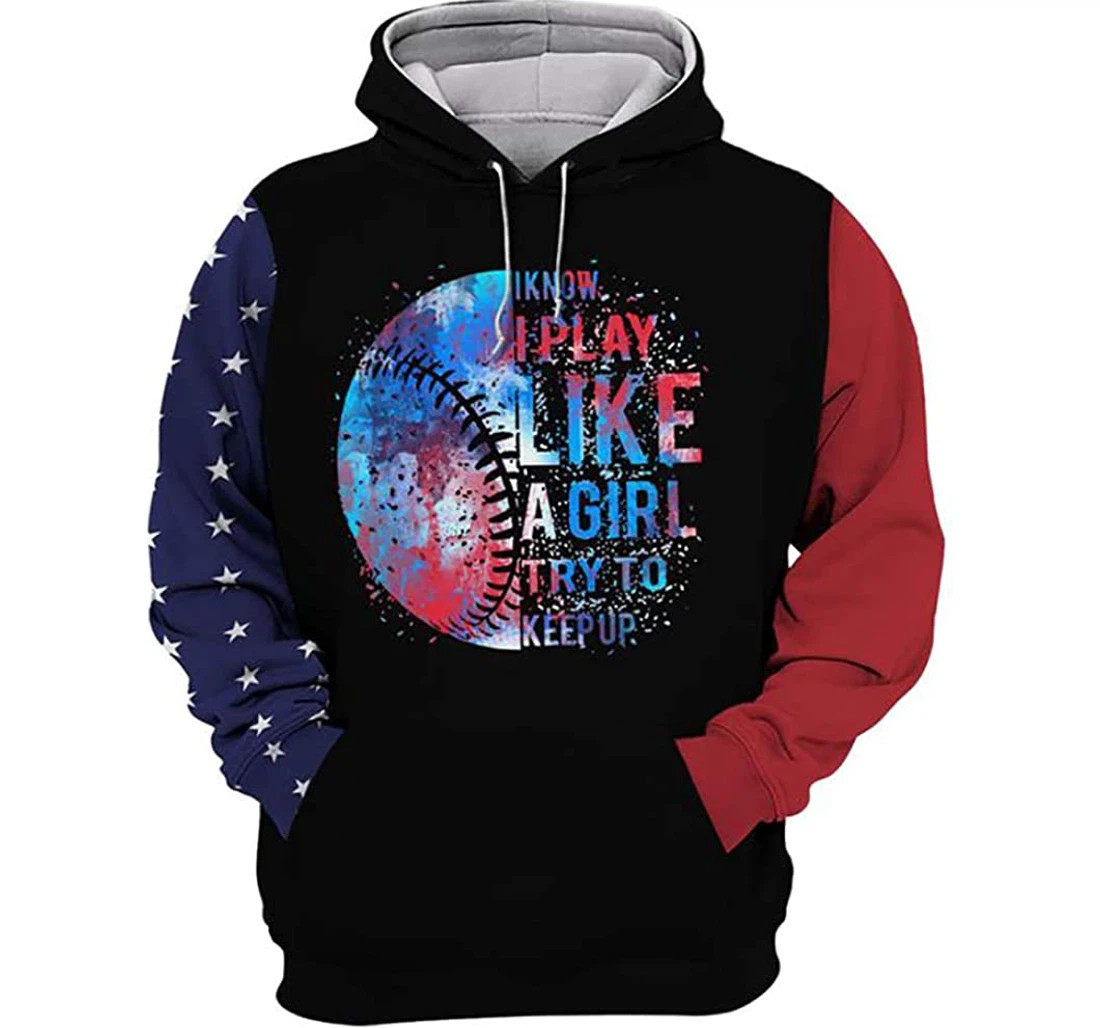 Smart Love Softball Blue And Red Hawaiian Man And Woman - 3D Printed Pullover Hoodie