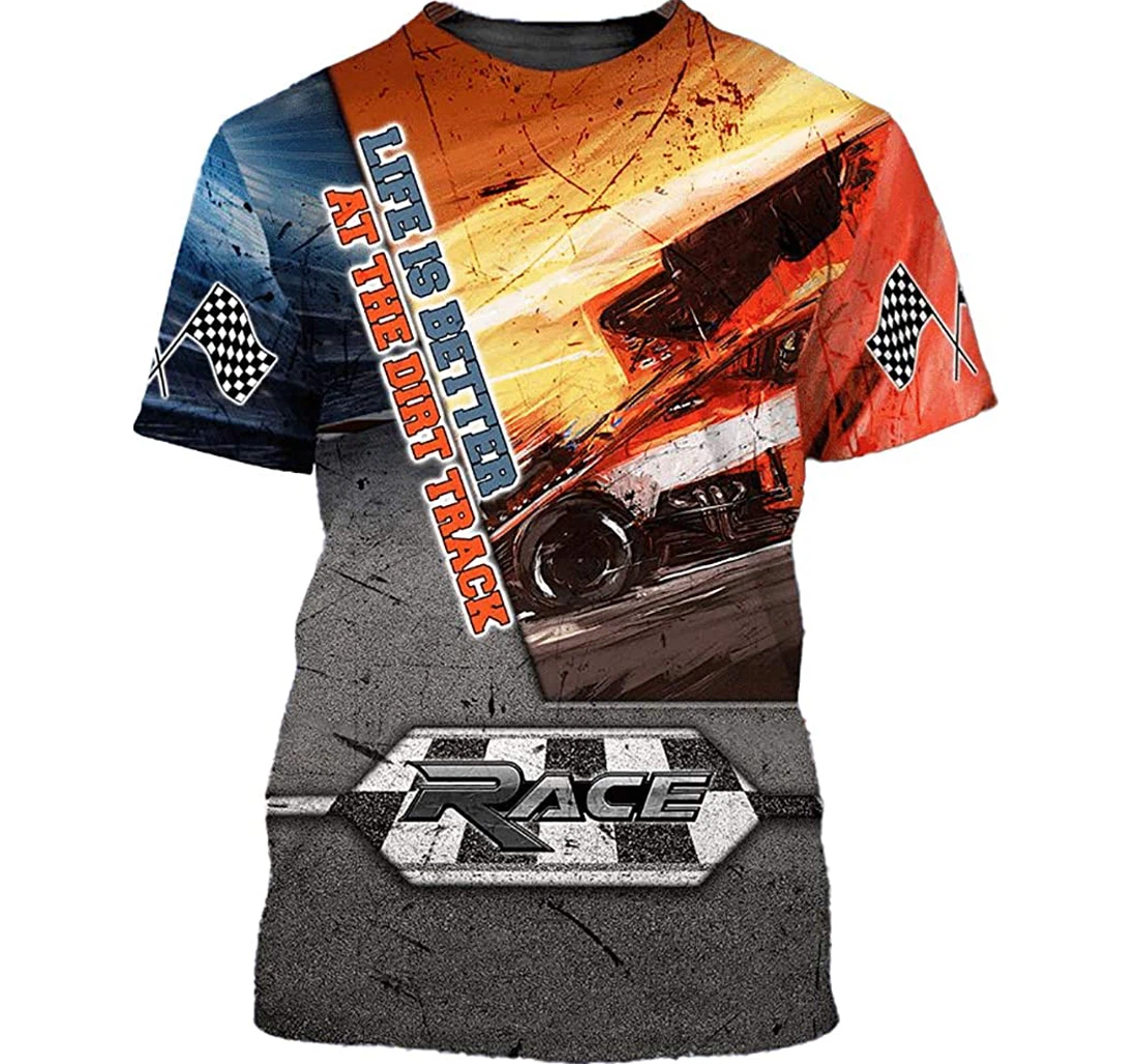 Racing Car Life Is Better At The Dirt Track Hawaiian Man And Woman - 3D Printed T-shirt