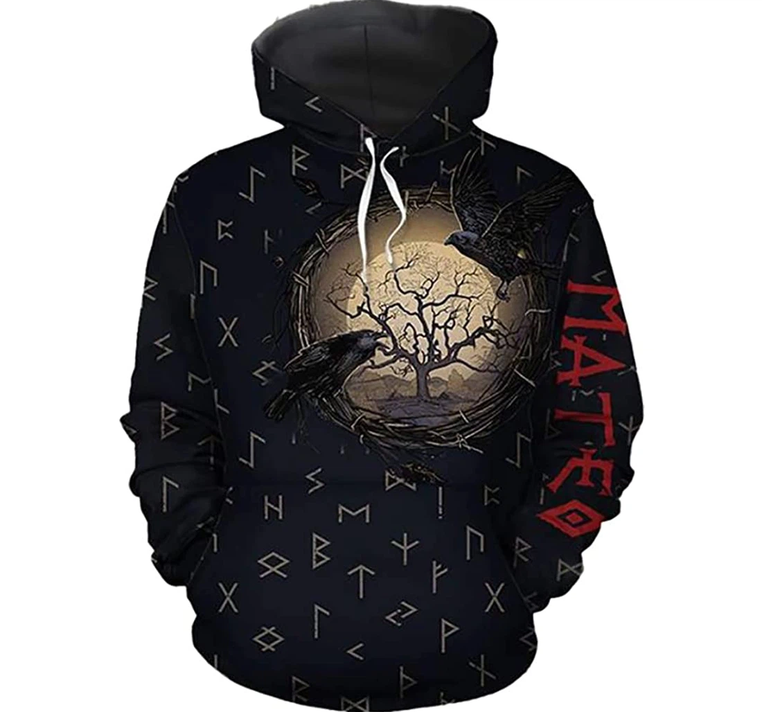 Personalized Viking Symbol Raven Hawaiian Man And Woman - 3D Printed Pullover Hoodie