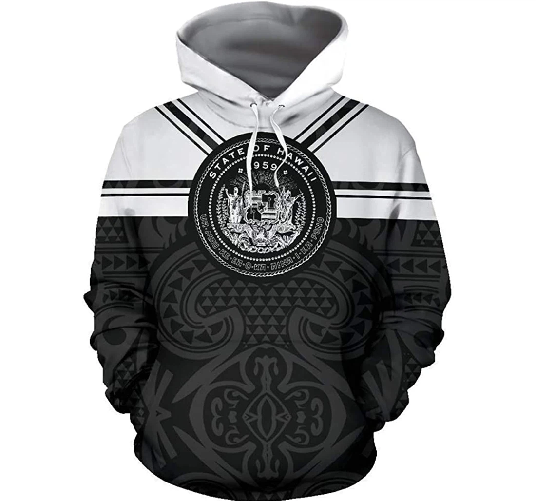 Hawaii Coat Of Arms - And White Man And Woman - 3D Printed Pullover Hoodie