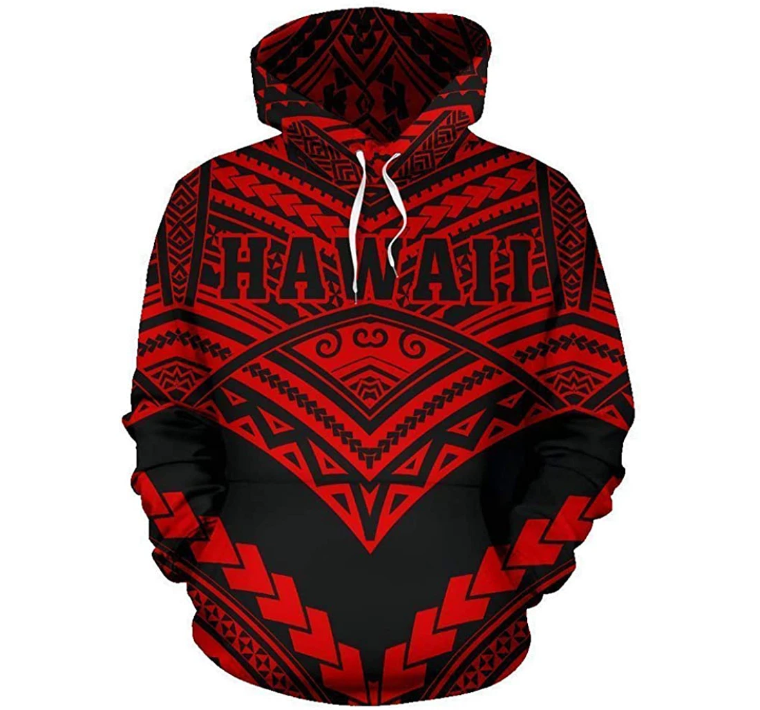 Hawaii Polynesian Tribal New Warrior Style Red Color Man And Woman - 3D Printed Pullover Hoodie