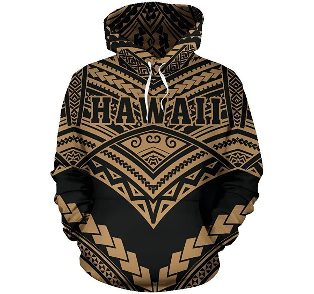 Hawaii Polynesian Tribal New Warrior Style Golden Color Man And Woman - 3D Printed Pullover Hoodie