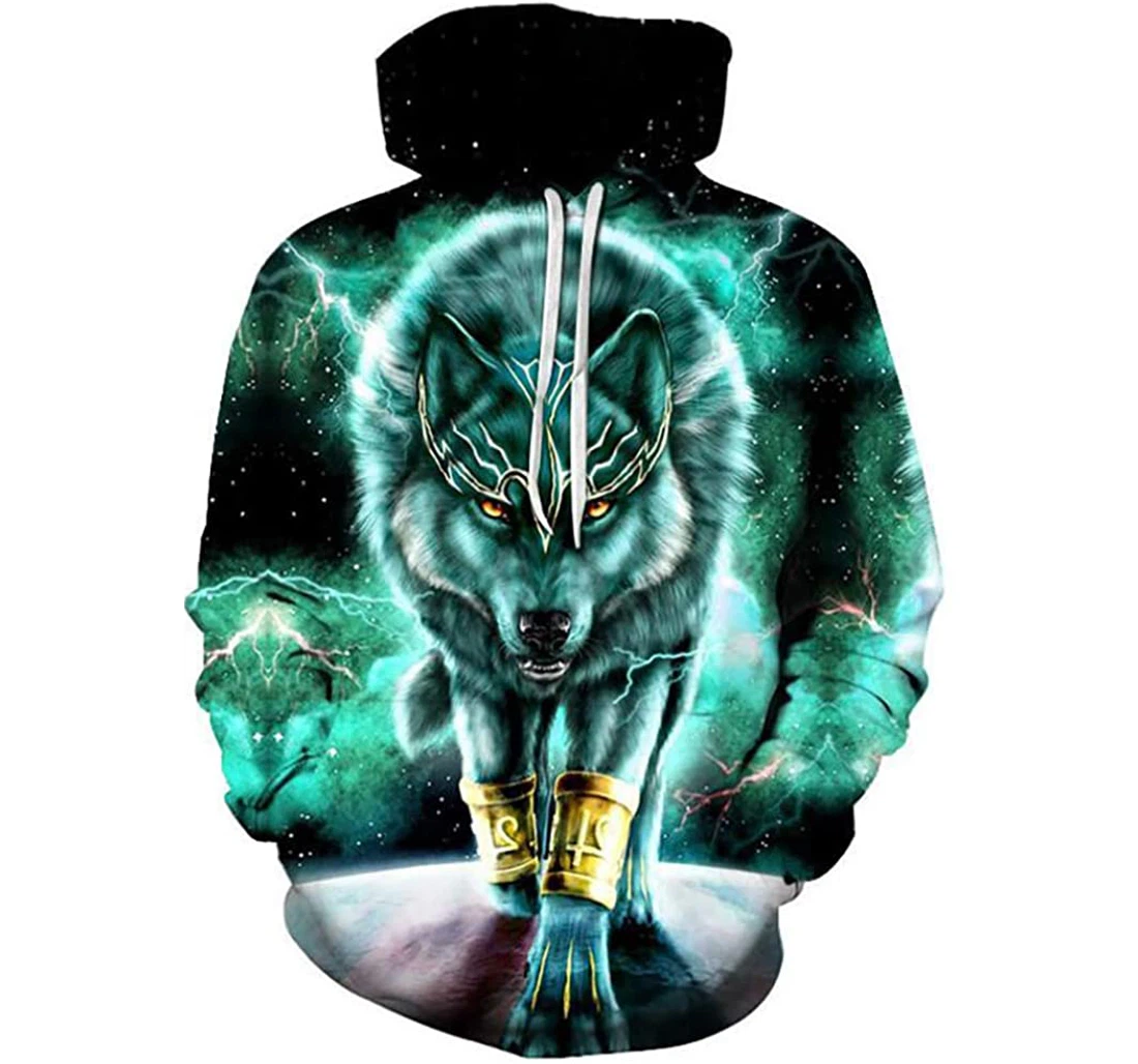 Green Warwolf Space Background Man And Woman - 3D Printed Pullover Hoodie