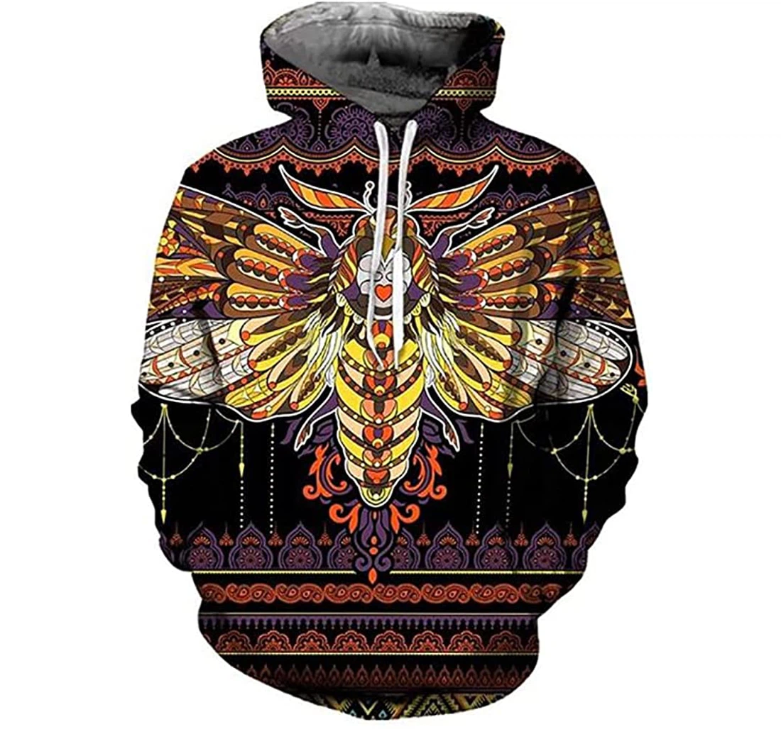 Moth Bohemian Style Colorful Art Lover Hawaiian - 3D Printed Pullover Hoodie