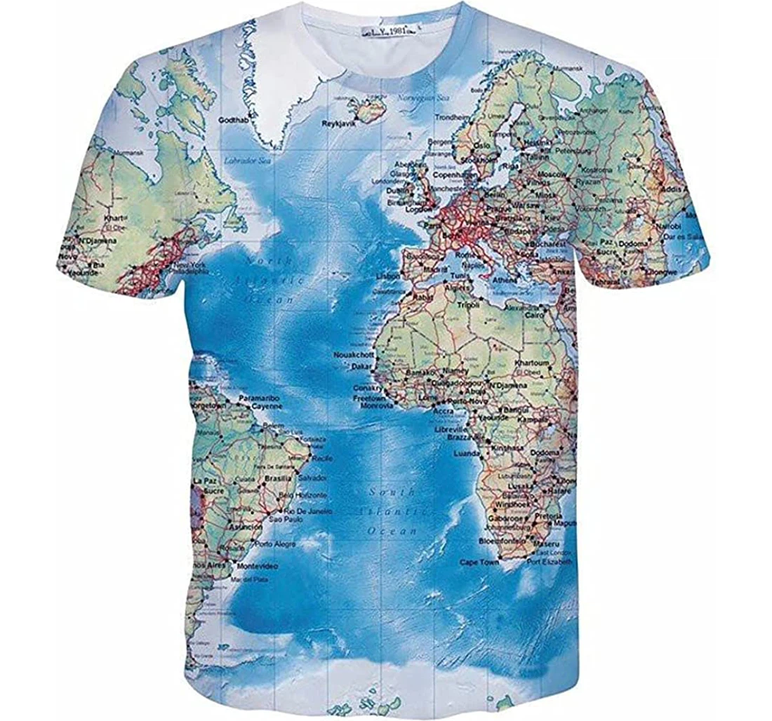 World Map Hawaiian Man And Woman - 3D Printed T-shirt