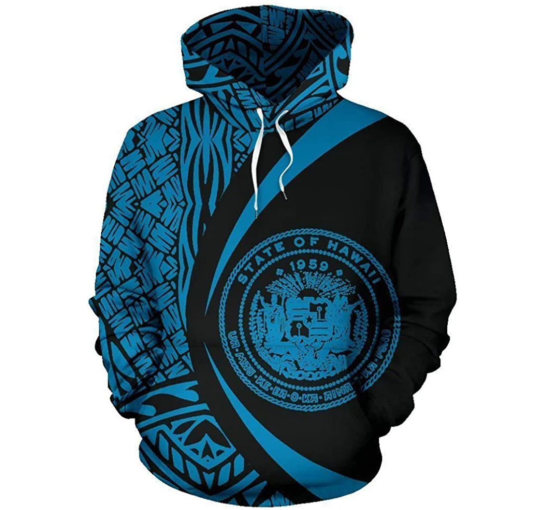 Hawaii Polynesian - Circle Style - Bule Color Man And Woman - 3D Printed Pullover Hoodie