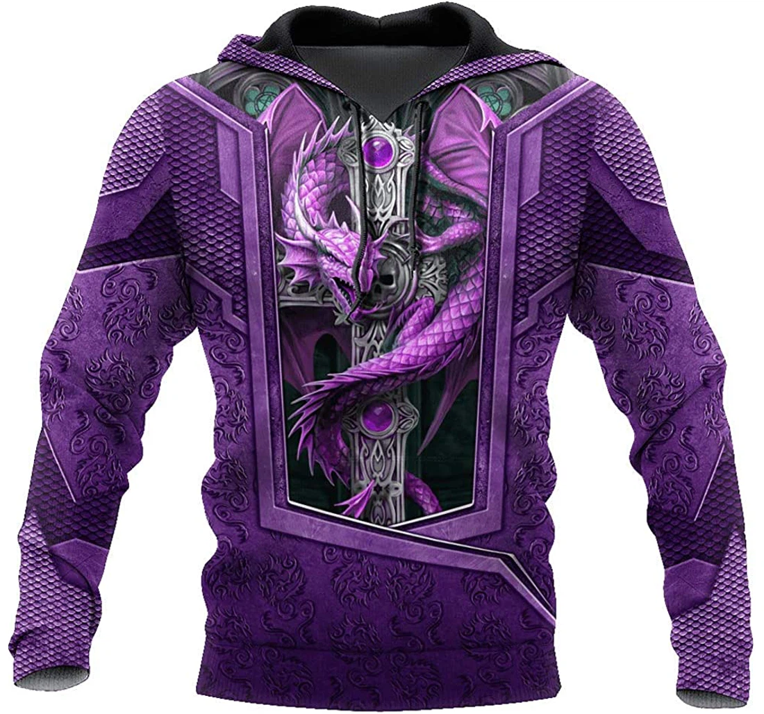 Tattoo And Purple Dragon Sword - 3D Printed Pullover Hoodie