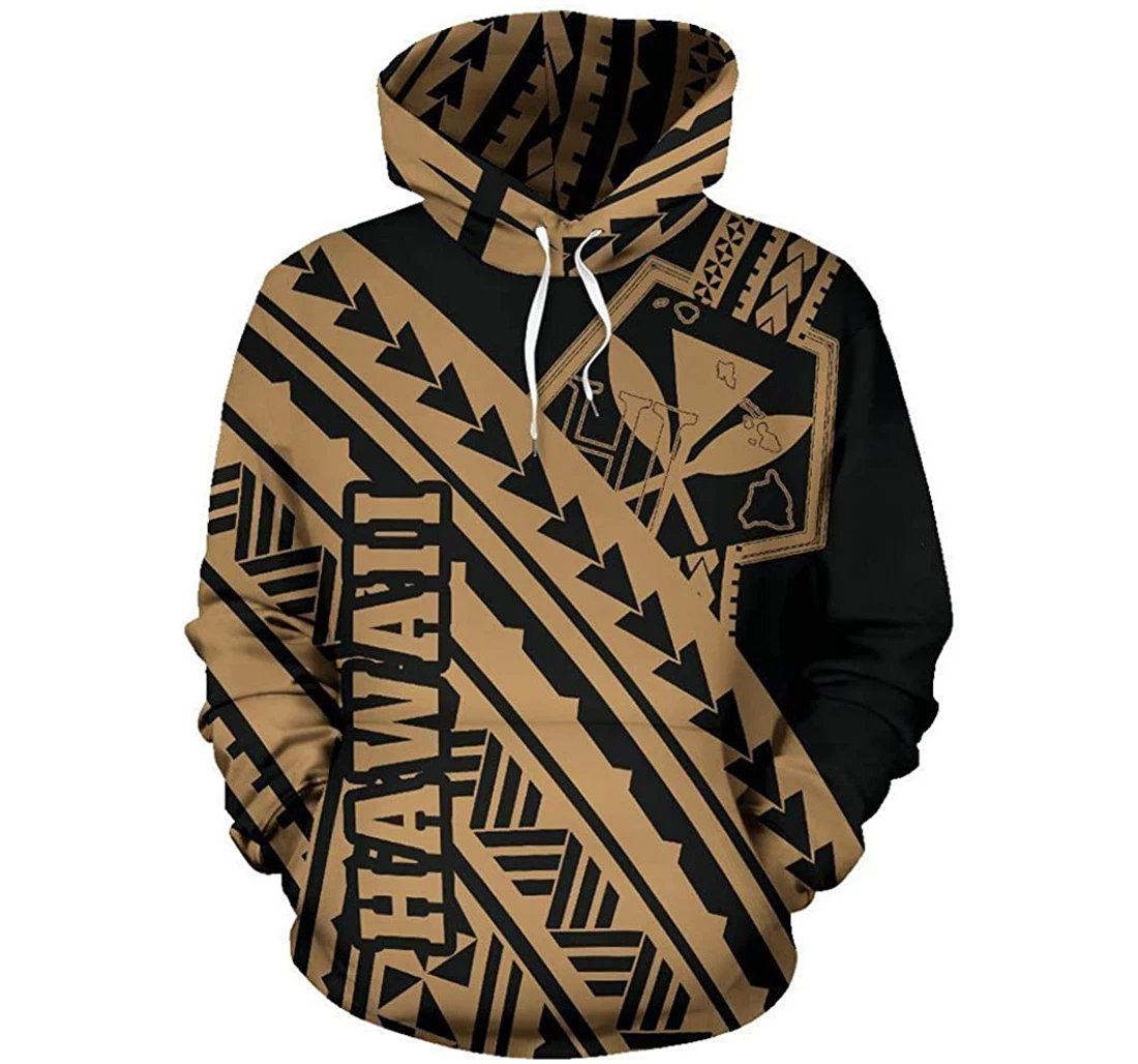 Hawaii Kanaka Polynesian - Poly Style Golden Man And Woman - 3D Printed Pullover Hoodie