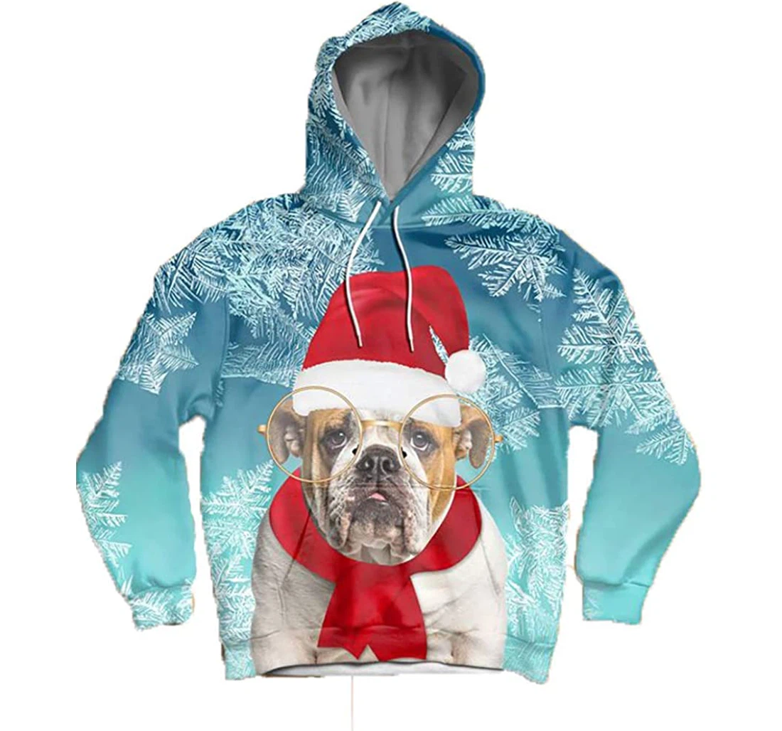 Christmas Bulldog - 3D Printed Pullover Hoodie