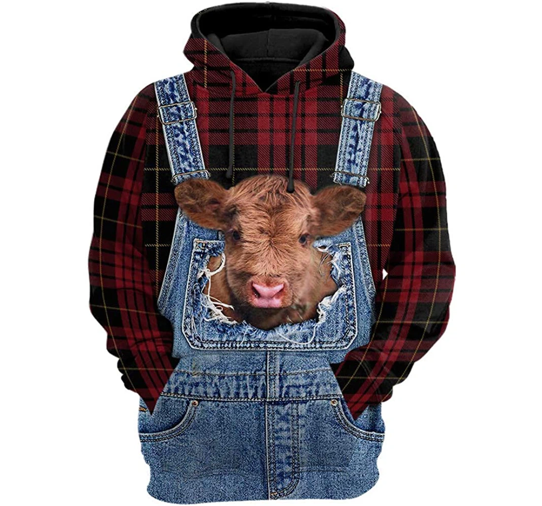 Love Cow Plaid - 3D Printed Pullover Hoodie