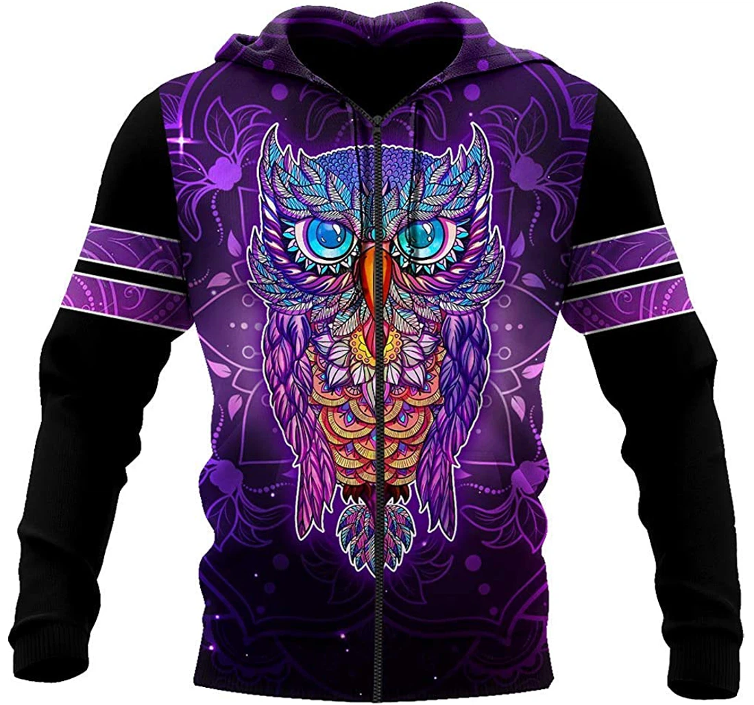 Owl Purple - 3D Printed Pullover Hoodie