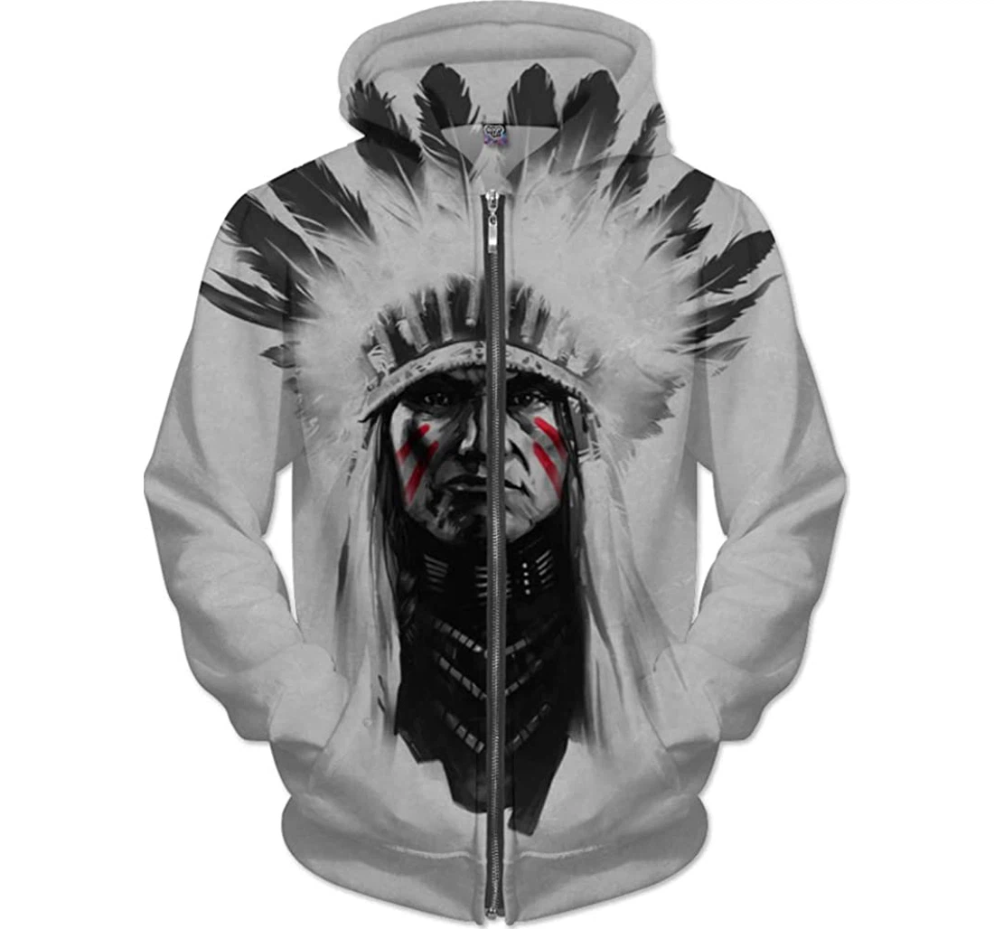 Native American Chief In & White Man And Woman - 3D Printed Pullover Hoodie
