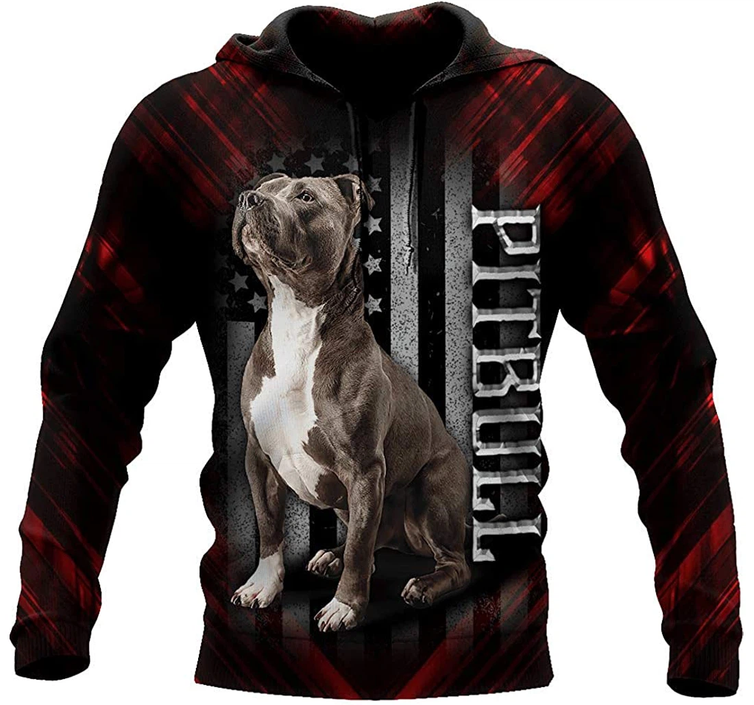 Pitbull American Flag - 3D Printed Pullover Hoodie