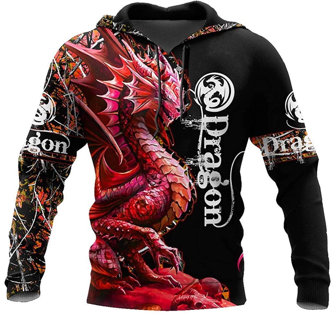 Red Dragon Forest Background Pattern - 3D Printed Pullover Hoodie
