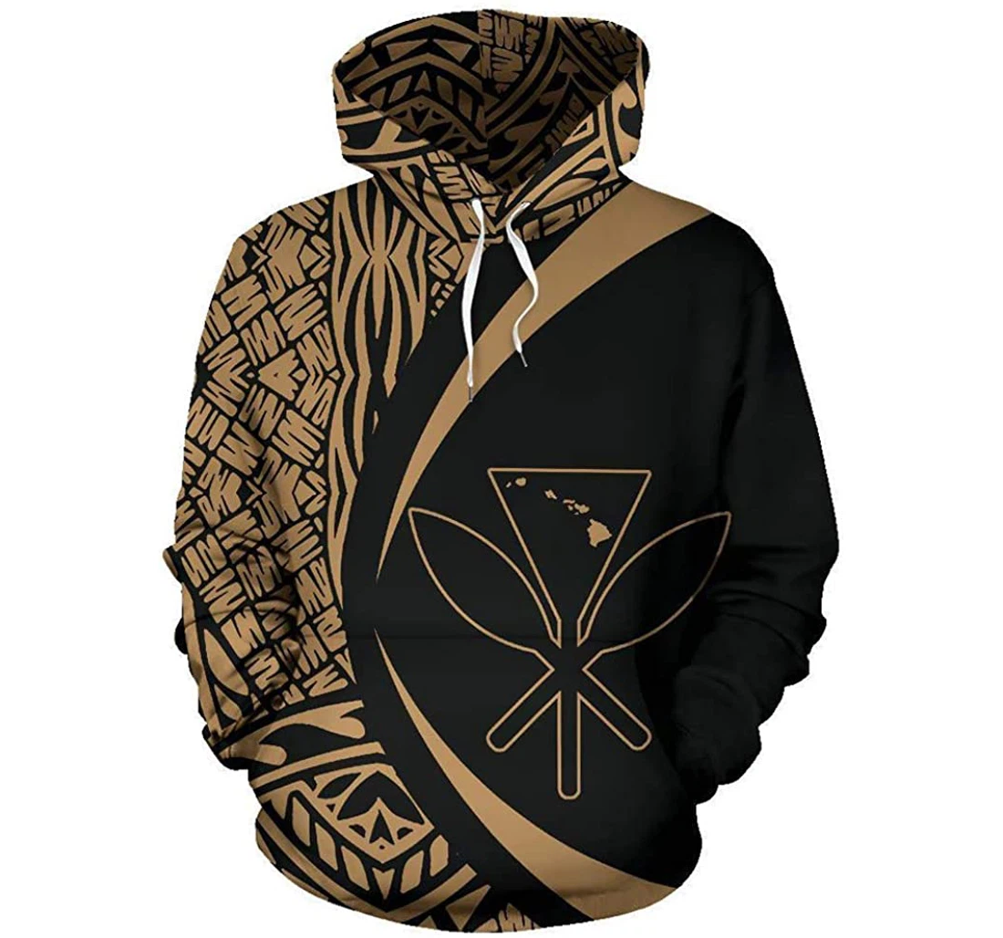 Polynesian Kanaka Maoli Map Of Hawaii Gold - Circle Style - 3D Printed Pullover Hoodie