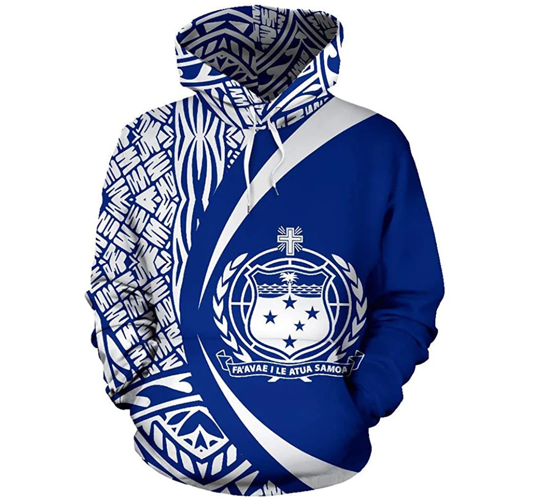 Samoa Polynesian Circle Style White Blue - 3D Printed Pullover Hoodie