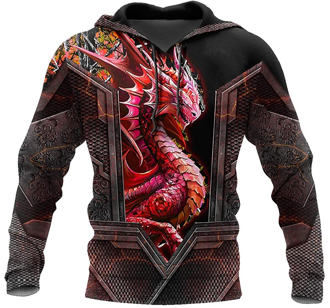 Red Dragon Amor Background Pattern - 3D Printed Pullover Hoodie