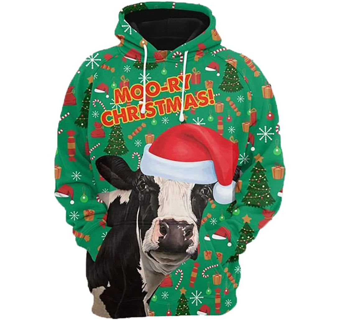 Moory Christmas Cow - 3D Printed Pullover Hoodie