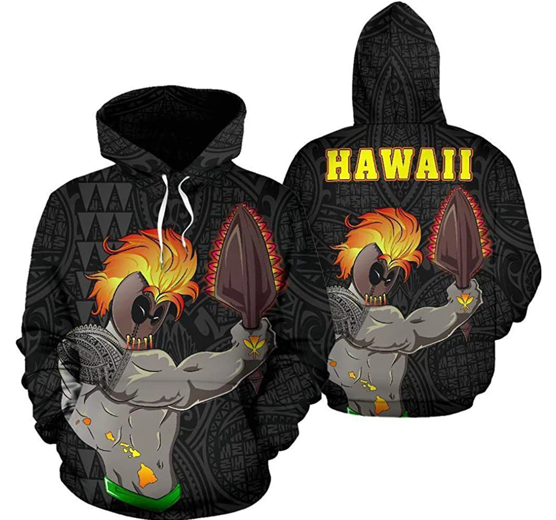 Hawaii Warrior Kanaka Map Man And Woman - 3D Printed Pullover Hoodie