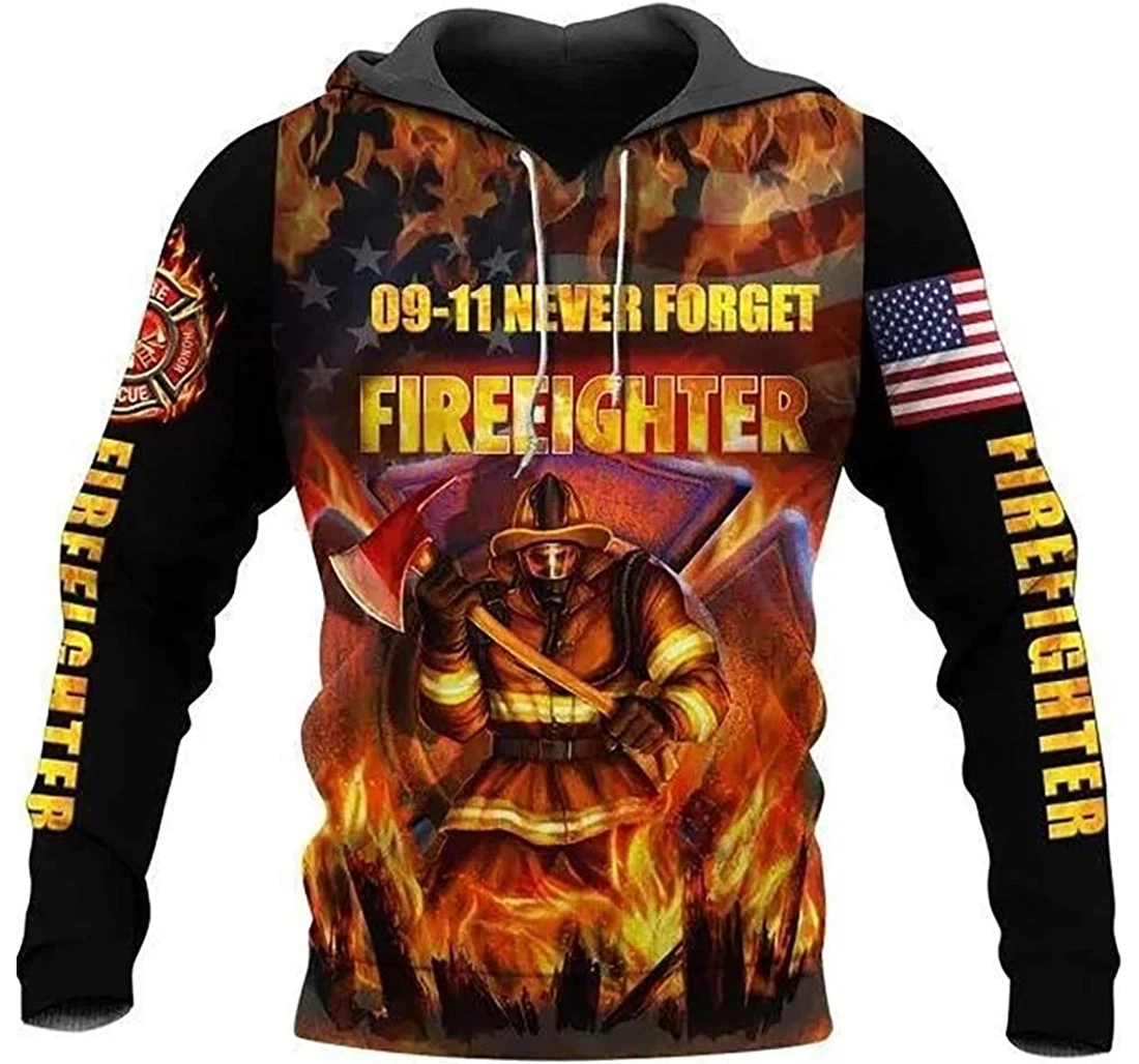 Never Forget Firefighter Man And Woman - 3D Printed Pullover Hoodie