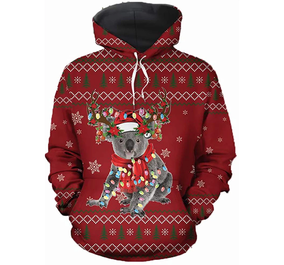 Koala Christmas Snowflake And Tree Background Pattern Man And Woman - 3D Printed Pullover Hoodie