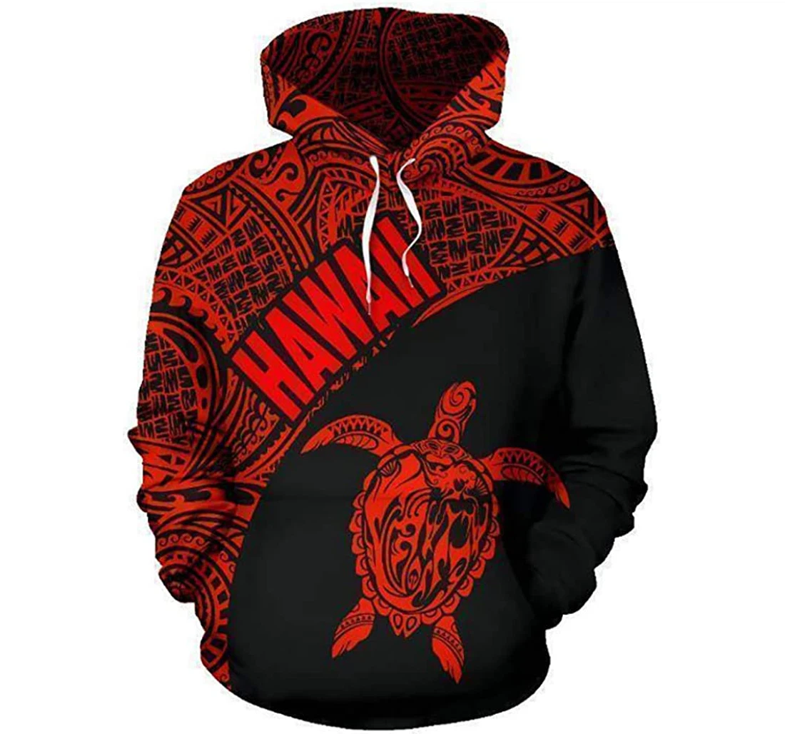 Hawaii Turtle Mermaid Polynesian Wave - Red - 3D Printed Pullover Hoodie